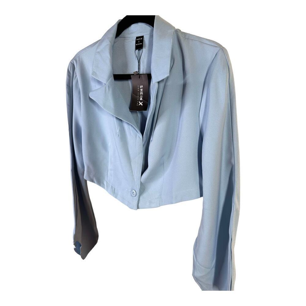 New With Tags Light Blue Crop Flare Sleeve Single Button Jacket Shien X Size L - Picture 5 of 11